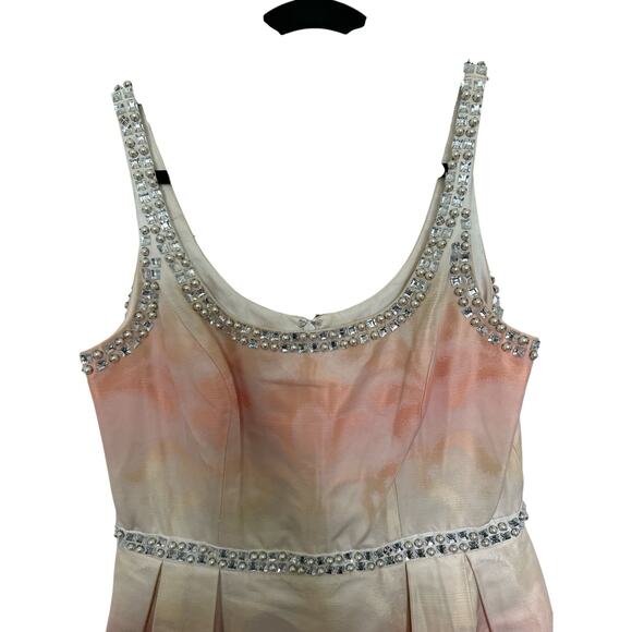 Carmen Marc Valvo Pearl Embellished Peach Ombre Cocktail Dress Sz 6 - Picture 2 of 14